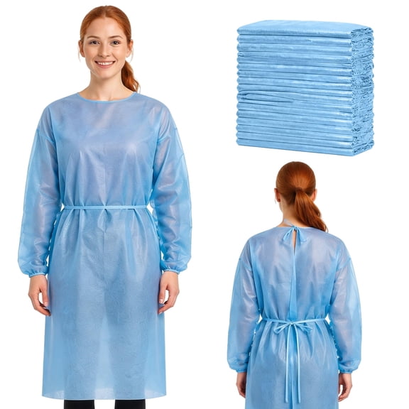 Disposable Isolation Gowns Polyethylene Fluid Resistant Blue 30 count x-large with Ties