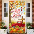 thumbnail image 5 of Hello Fall Door Cover Thanksgiving Backdrop Pumpkin Sunflower Wagon Field 71x35 Inch Rustic Autumn Banner for Porch Wall Decor Fall Harvest Photo Booth Props, 5 of 6