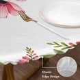 thumbnail image 3 of Pink Flowers Round Tablecloth, Fitted Table Cover with Elastic for 36"-44" Round Tables, Sping Botanical Floral Leaves Butterflyvines Table Cloth Outdoor Indoor Dinning Party Waterproof Tablecloths, 3 of 7