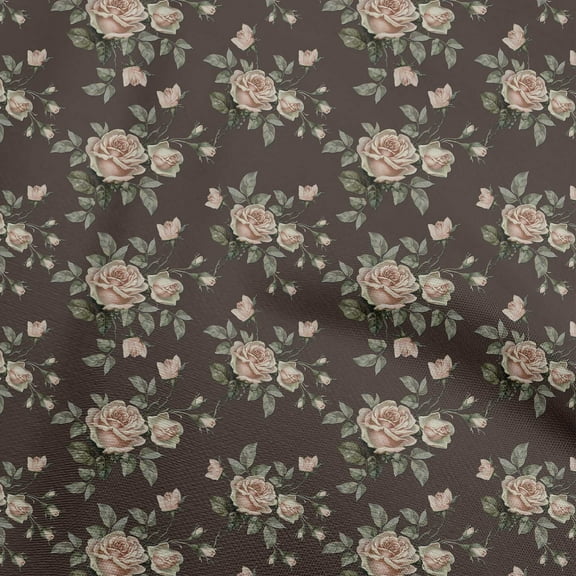 oneOone Polyester Spandex Dark Chocolate Fabric Floral Quilting Supplies Print Sewing Fabric By The Yard 56 Inch Wide