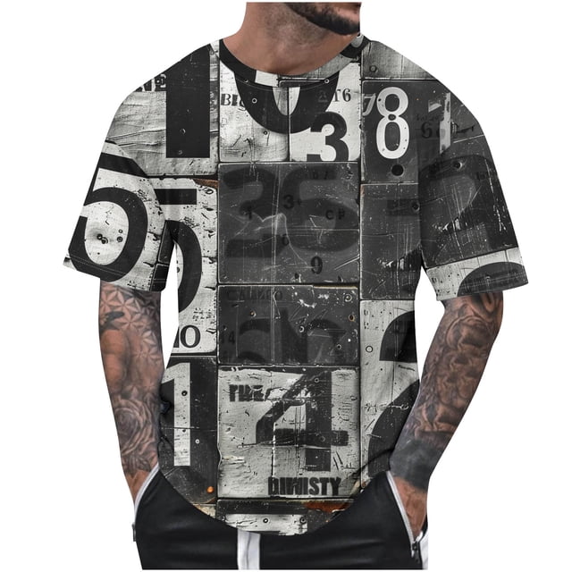 T-Shirts à Col Rond pour Hommes Séchage Rapide Imprimé Polyester, Coupe 3D Col Rond Haut Athlétique pour Gym, Course, Cyclisme & Décontracté
