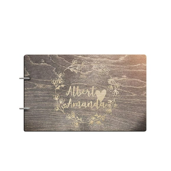 Just Customized Livre d'Or de Mariage Personnalisé Fait à la Main Mr Mrs pour Mariée et Marié, Alternative au Bois, Album de Mariage Gravé sur Mesure pour Jeunes Mariés (Design 01, Noyer Noir)