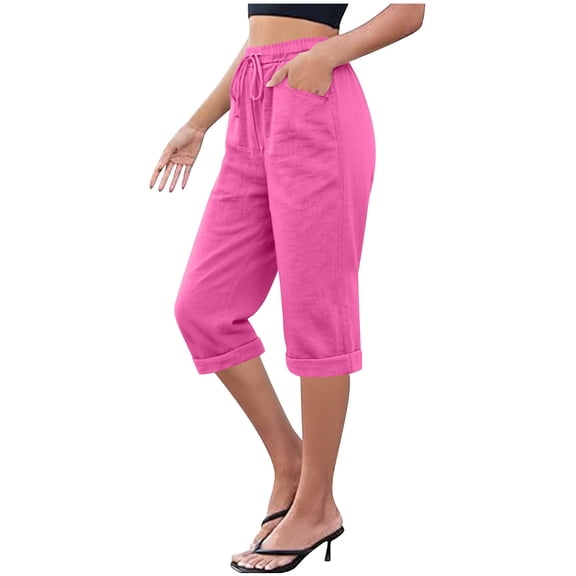 Yievot Capri Pants for Women Drawstring Elastic Waist Cropped Pant Summer Casual Capris with Pockets