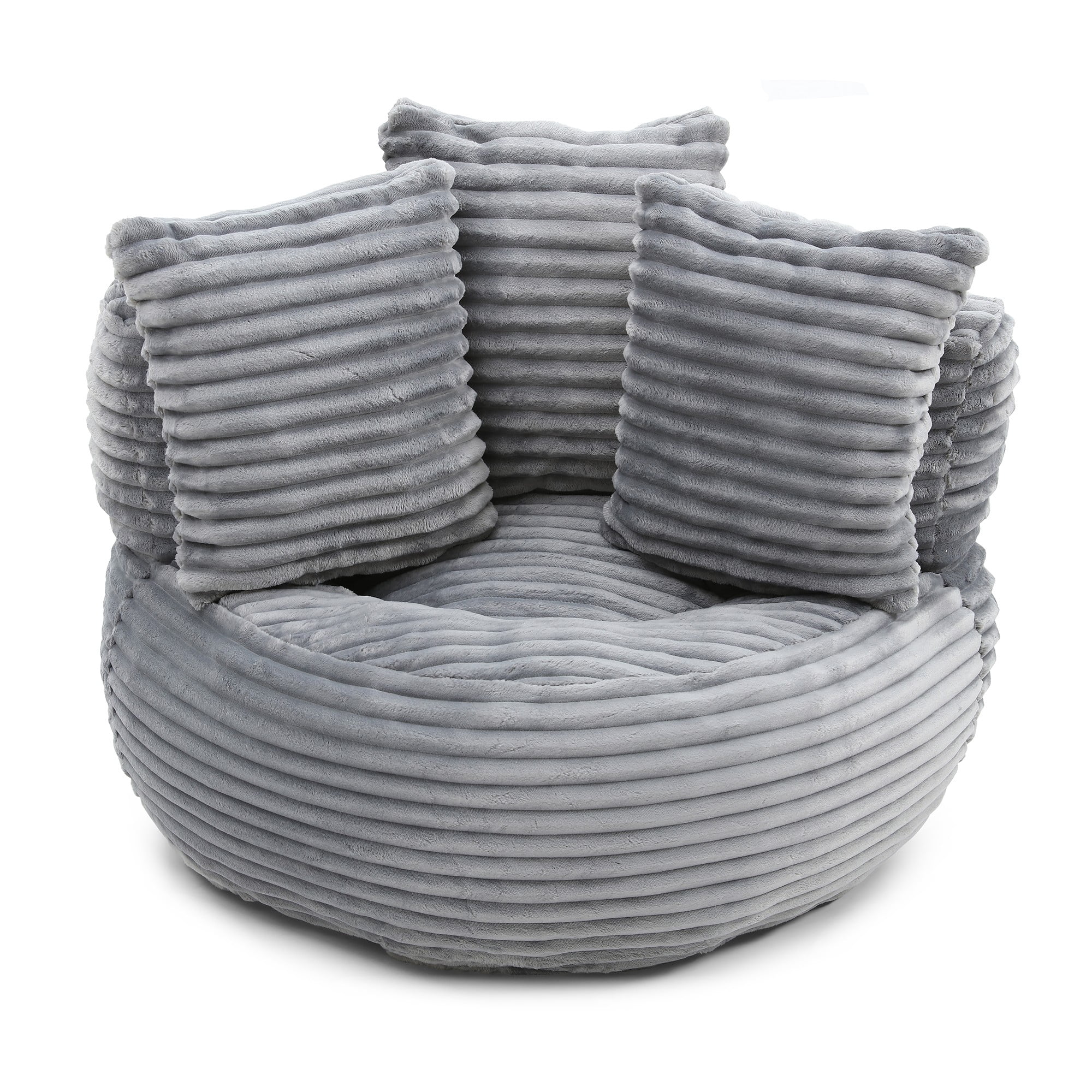 Aukfa 45" Oversized Round Bean Bag Chair, Deep Seat Lounger with 3 Pillows, No Assembly Sofa, Gray