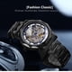 thumbnail image 4 of Reloj automático para hombre, reloj de cuerda automática con esqueleto dorado de lujo, manecillas de acero azul negro ER  Rojo Verde, 4 of 5