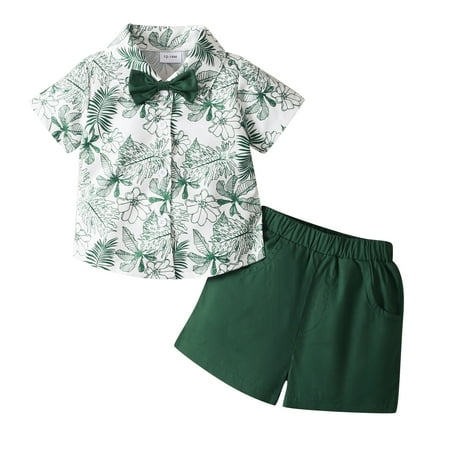 

Toddler Boy Clothes 18 Months Baby Boys Summer Short Outfit Sets 24 Months Short Sleeve Leaf Prints Lapel Tops Elastic Shorts 2PCS Set Green