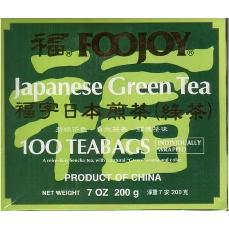 Foojoy Japanese Green Tea 100 Individually Wrapped Teabags + One NineChef Spoon Per