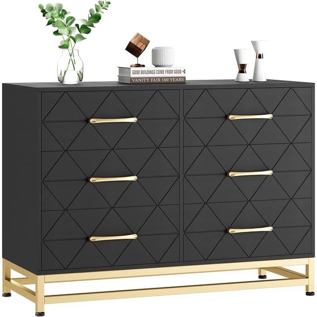Twister.CK Commode Double à 6 Tiroirs pour Chambre, Commode pour Salon Couloir Entrée, Noir