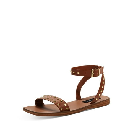 

AQUA Womens Brown Adjustable Studded Ankle Strap Sophy Square Toe Wedge Buckle Leather Gladiator Sandles 6.5 M