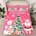 thumbnail image 2 of Manfei Girls Merry Christmas Twin Sheet Sets 3 Pieces, Pink Santa Claus Snowman Twin Fitted Sheet, Xmas Tree Gifts Flat Sheet, Microfiber Bedroom Decor, 2 of 7