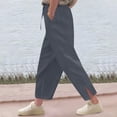 thumbnail image 2 of ZACPNCV Pants for Girls Summer Casual Loose Cotton Linen Straight Wide Leg Drawstring Elastic Waist Solid Cropped Pant Gray 13-14 Years, 2 of 7