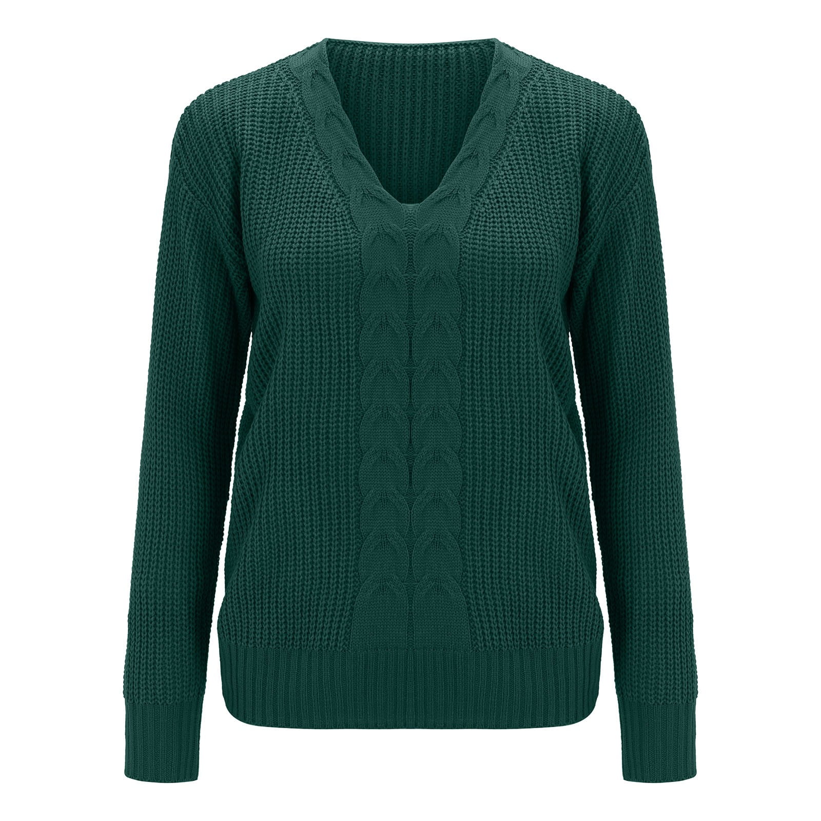 UANWENN Ladies Autumn and Winter Long Sleeve Solid Color V Neck