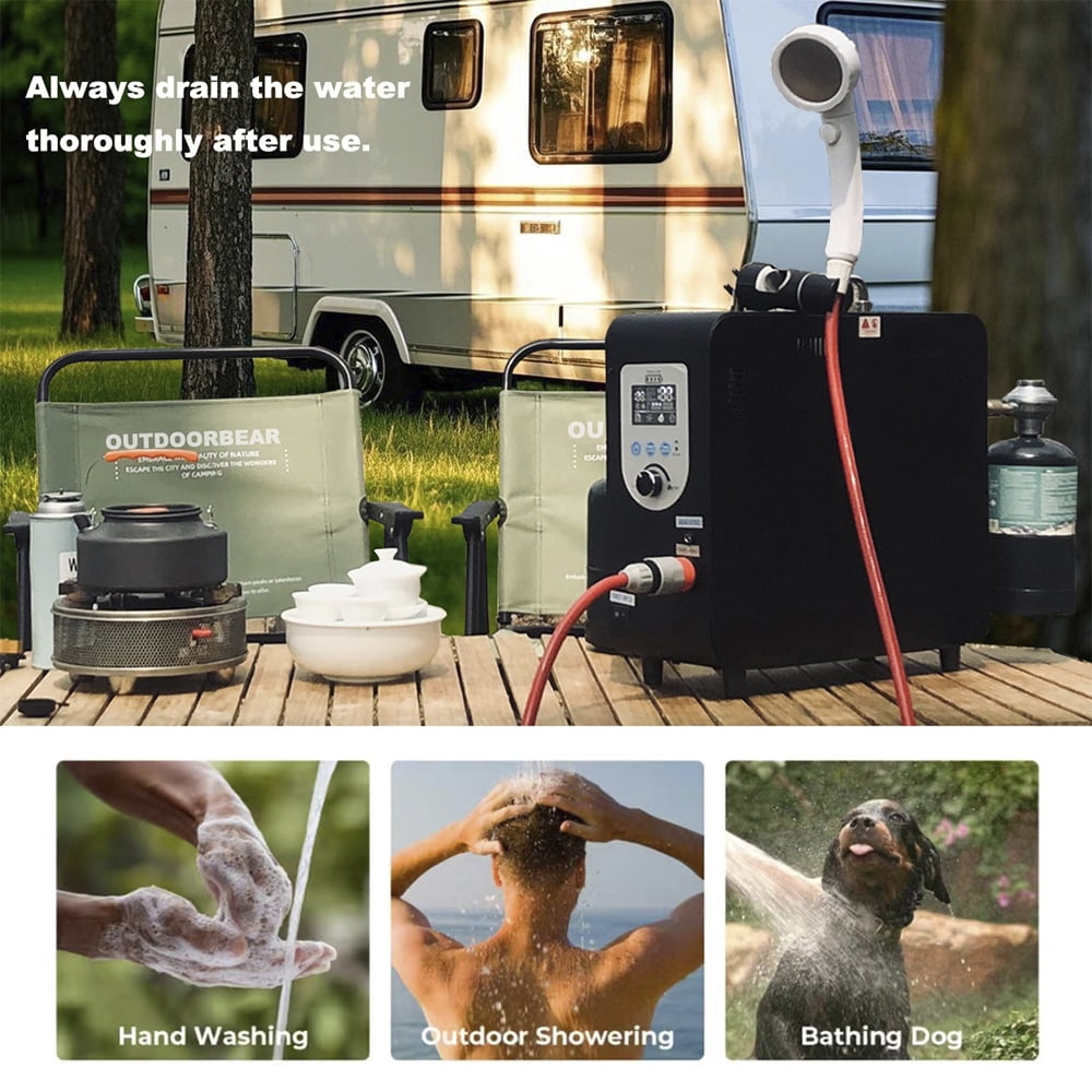 Portable Propane Water Heater for Camping, Instant Hot Water Heater On Demand with 4000mAh Battery for Outdoor Showering and Cleaning, Included Showerhead