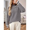 thumbnail image 6 of Sweaters for Women Trendy Cute Cozy Turtle-Neck Long Sleeve Colorblock Knitted Pullover Tops Grey M, 6 of 9