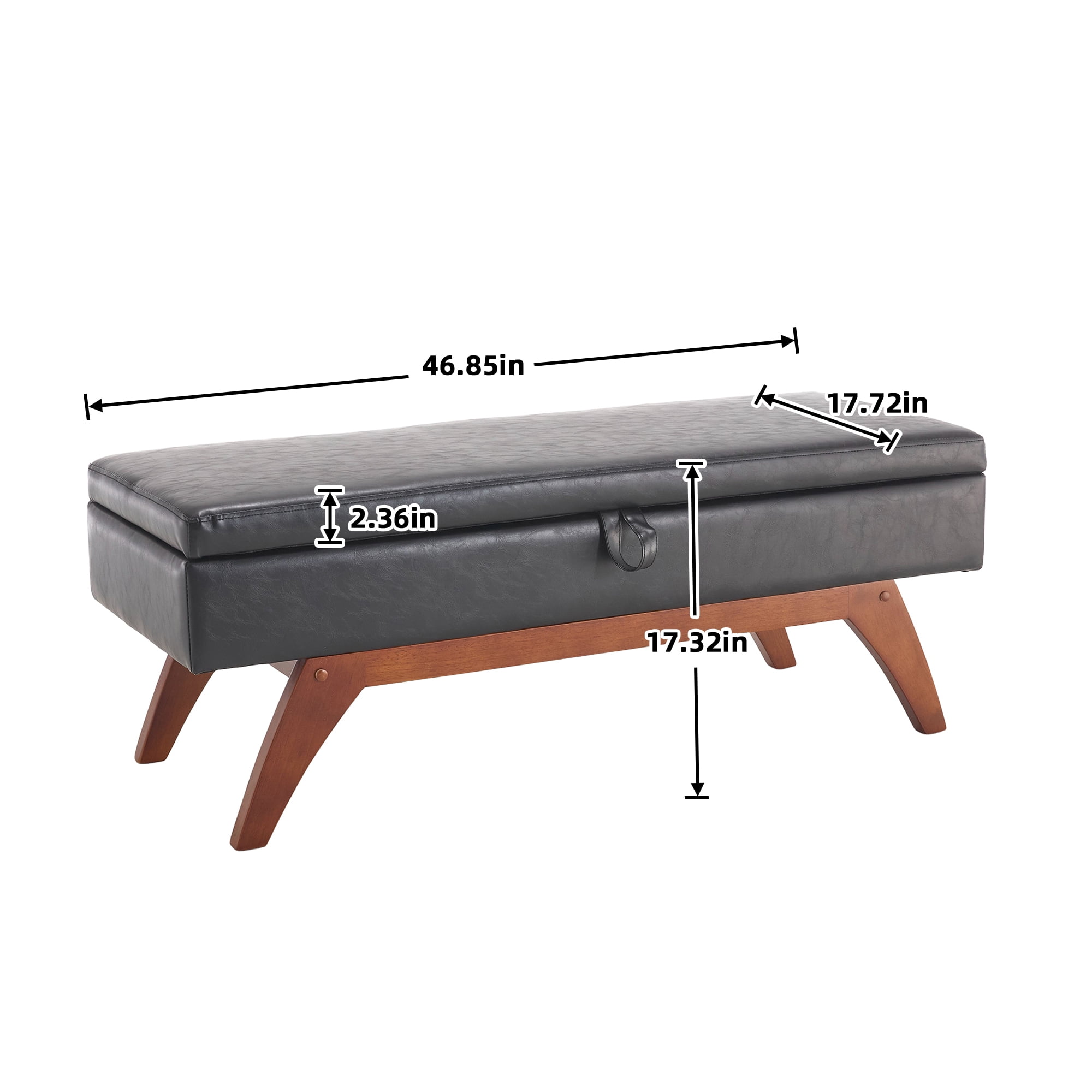 MOONMISS PU Leather Upholstered Solid Wood Frame Bed End Stool with Storage Function-Black
