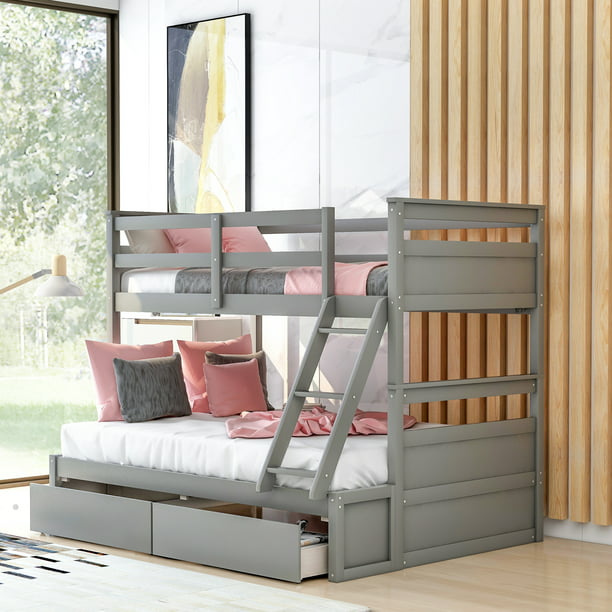 Jumper Twin Over Full Bunk Bed With 2, Twin Bunk Bed With Drawers Underneath