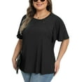 thumbnail image 2 of Gleelist Women's Plus Size Top Asymmetrical Knotted Neck T-Shirt Supersoft Essentials Tee Summer Short Sleeve Fashion Blouses(XL-5XL), 2 of 4