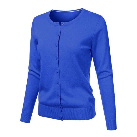 Women's Button Down Crewneck Cardigan Long Sleeve Solid Knit Classic Sweater Jacket