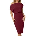 thumbnail image 4 of MLANM Women's Off The Shoulder Short Sleeve Ribbed Casual Party Bodycon Midi Dress, M Wine Red, 4 of 6