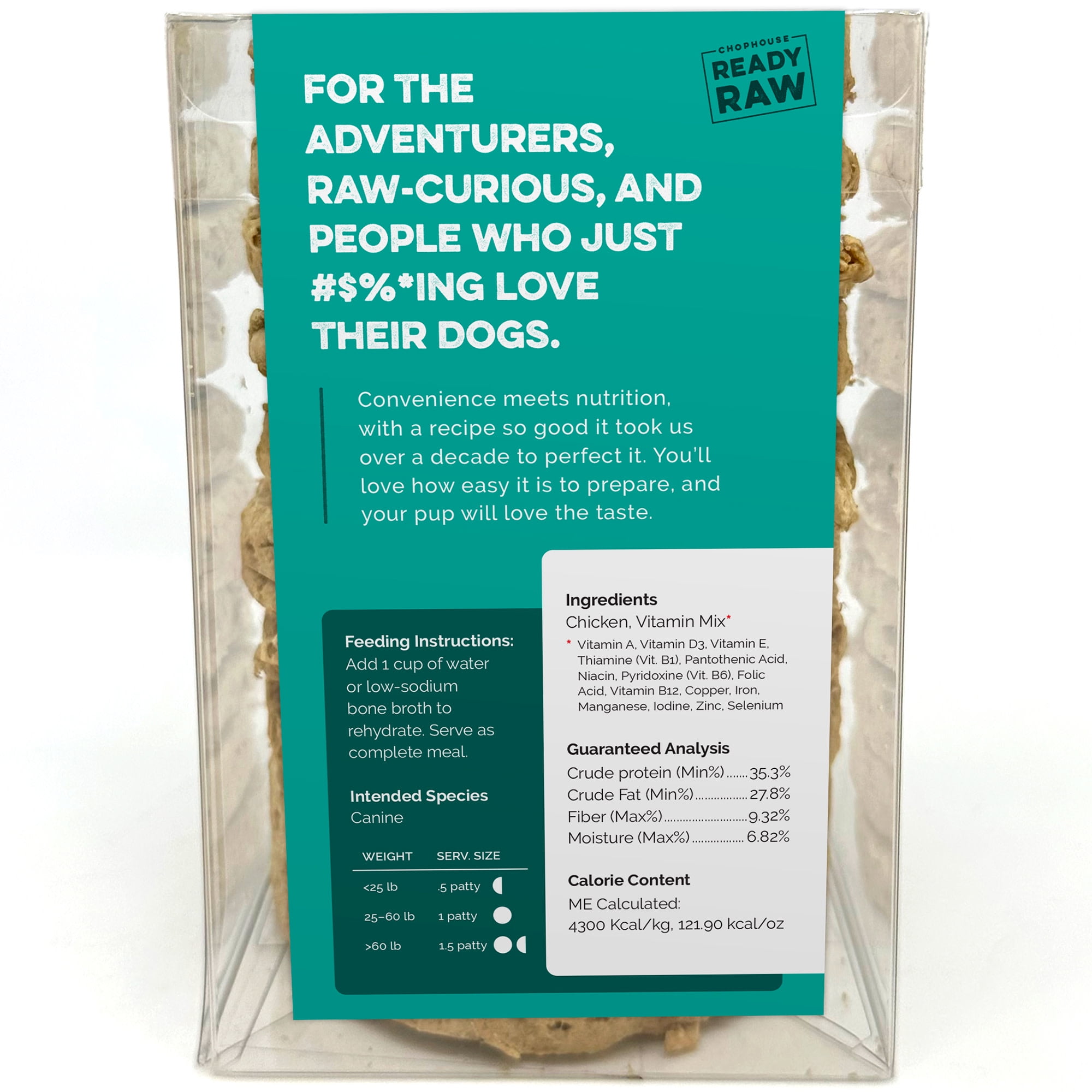 Scout & Zoe's: Chophouse Ready Raw - Chicken - 9 Dog Food Freeze-Dried Patties, Limited Ingredient Complete Pet Meal, Rehydrated Meat Patty = 1lb Food