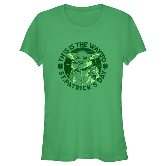 Junior's Star Wars: The Mandalorian St. Patrick's Day Grogu This is the Way Graphic Tee Kelly Green Small
