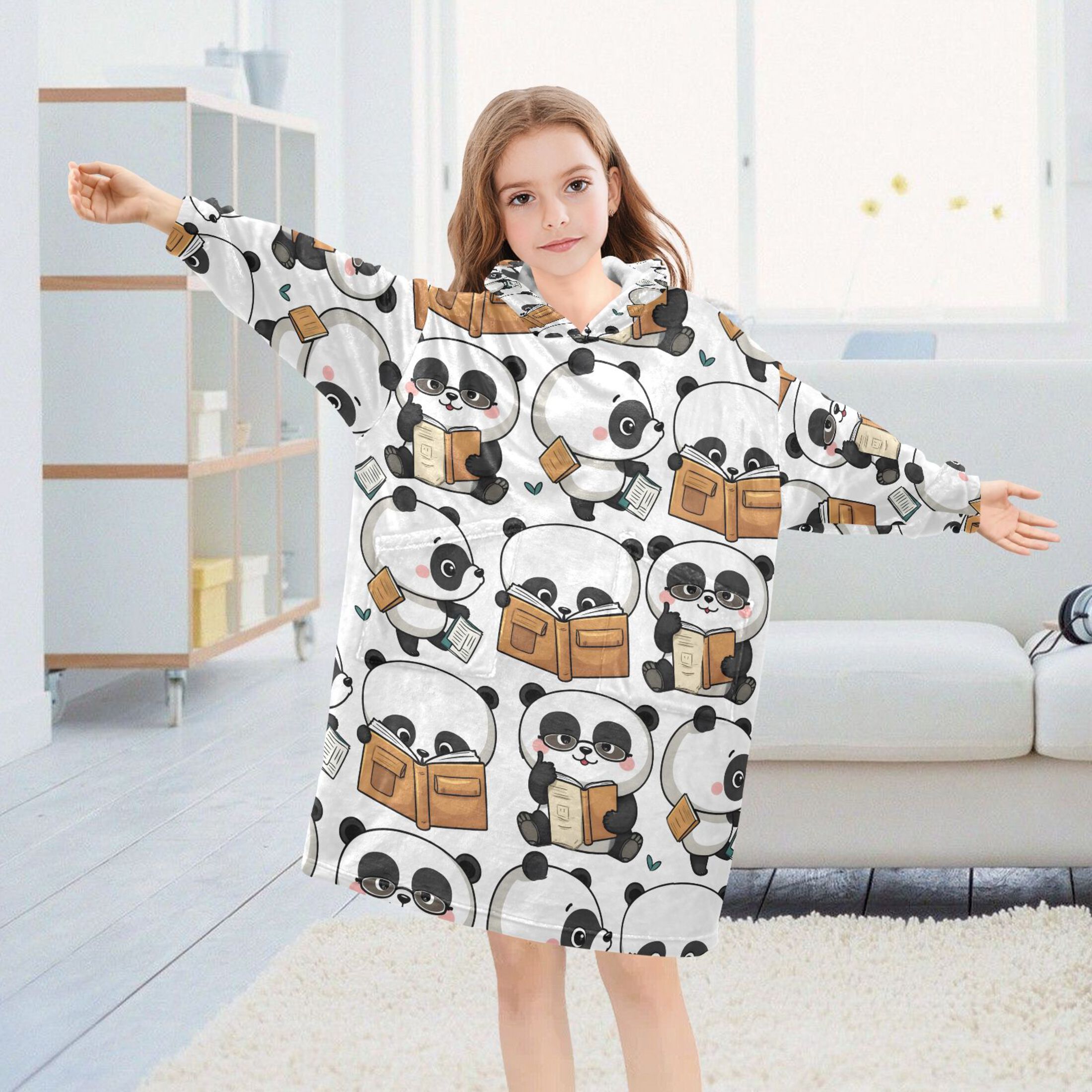 joogoo Blanket Hoodie for Cute Pandas Reading Oversize Sweatshirt 3-14 YR L