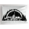thumbnail image 1 of Northwoods Pillow Sham, Mountain and Monochrome Forest Pattern with Compass Frame Design Outdoors, Decorative Standard King Size Printed Pillowcase, 36 X 20 Inches, Black Coconut, by Ambesonne, 1 of 2