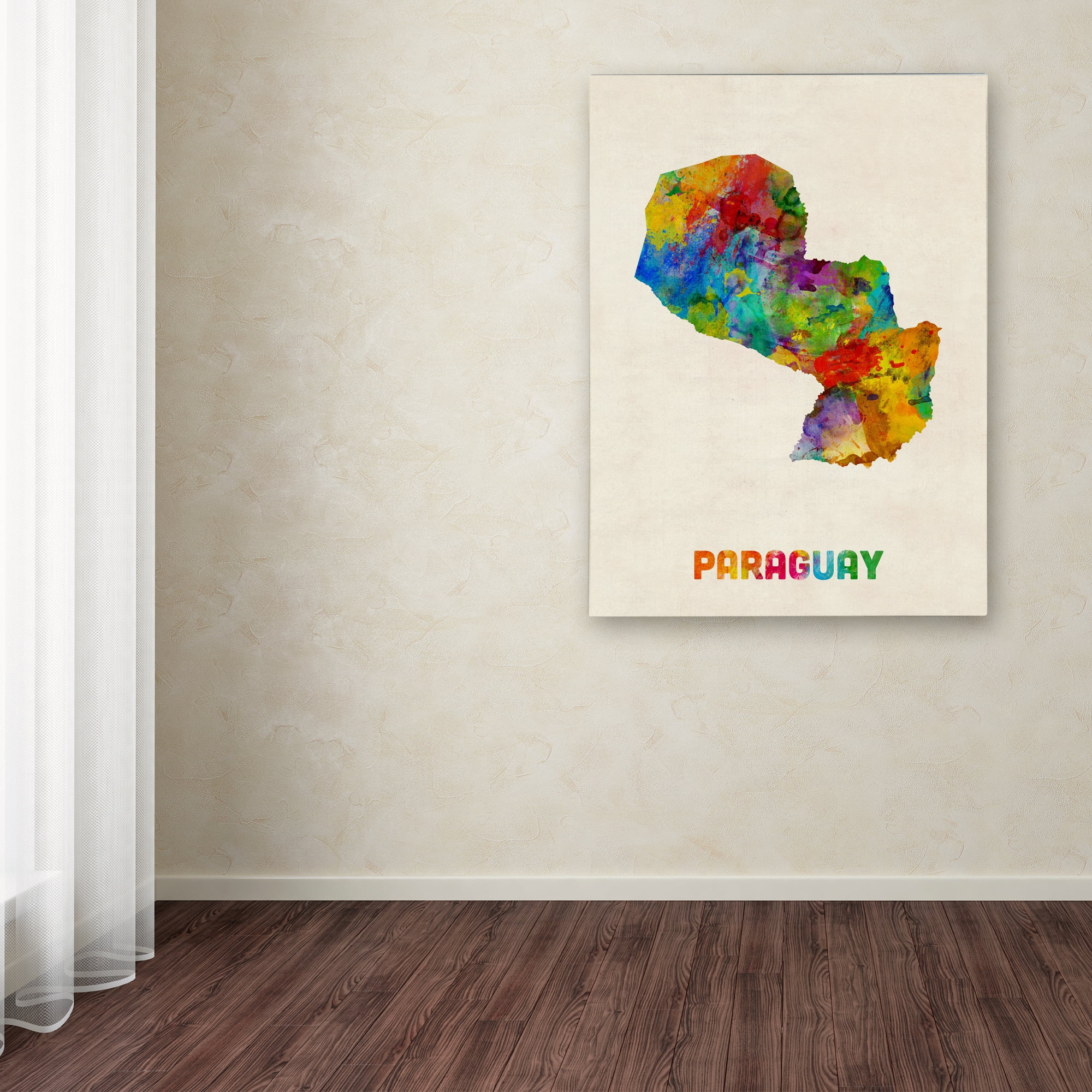 Trademark Fine Art "Paraguay Watercolor Map" Canvas Art by Michael Tompsett