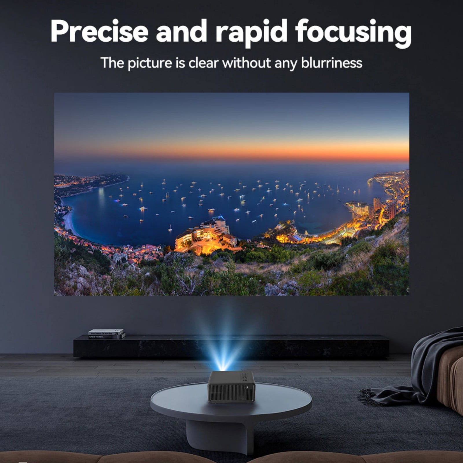 Portable HD 1080P Ceiling Projector for Home Bedroom Wall Projection, Multi-Device Connectivity with Focus and Quality Enhancement, Eco-Friendly ABS Plastic Material, Lightweight and Easy to Set Up
