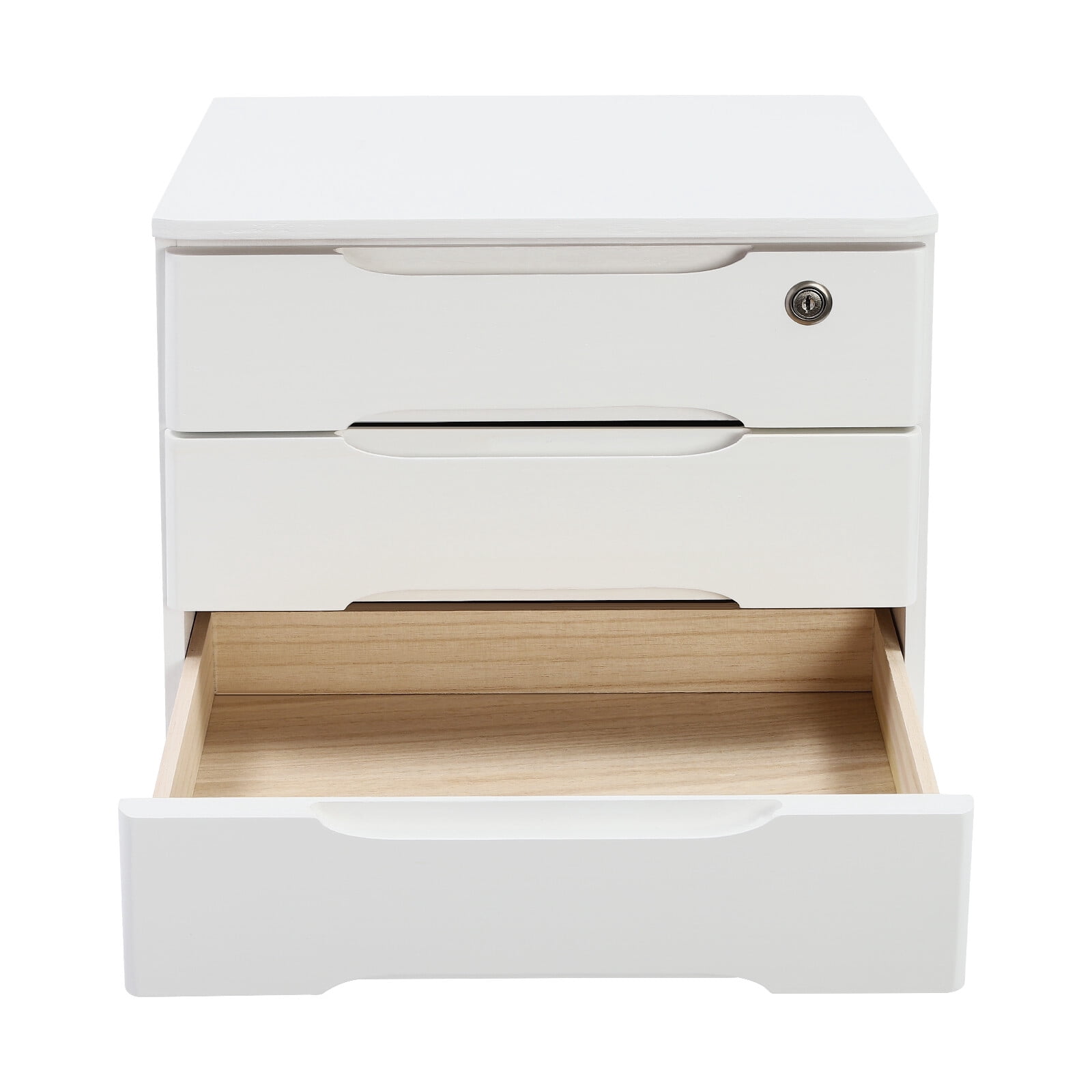 ToppiJoy 3-Tier Wooden Desktop Storage Box with Lockable Drawers, Modern Tung Wood Desk Organizer, Bamboo Storage with Keys (White)