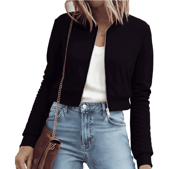 SOMER Bomber Jacket Women Lightweight Casual Zip Up Black Womens Jackets Cropped Long Sleeve Fashion, Fall 2025