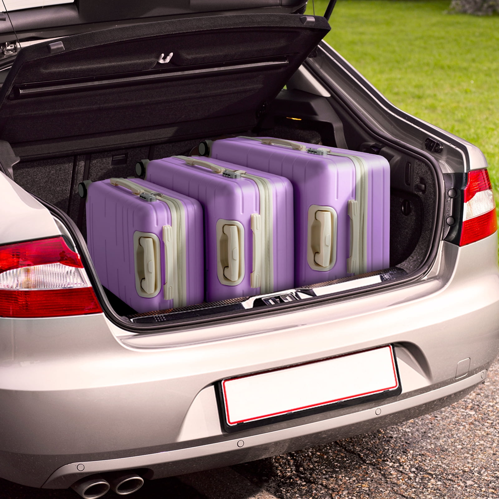 Zimtown 3 Piece Luggage Set, Carry on Suitcase Sets Hardside Lightweight Spinner with TSA Lock, Purple