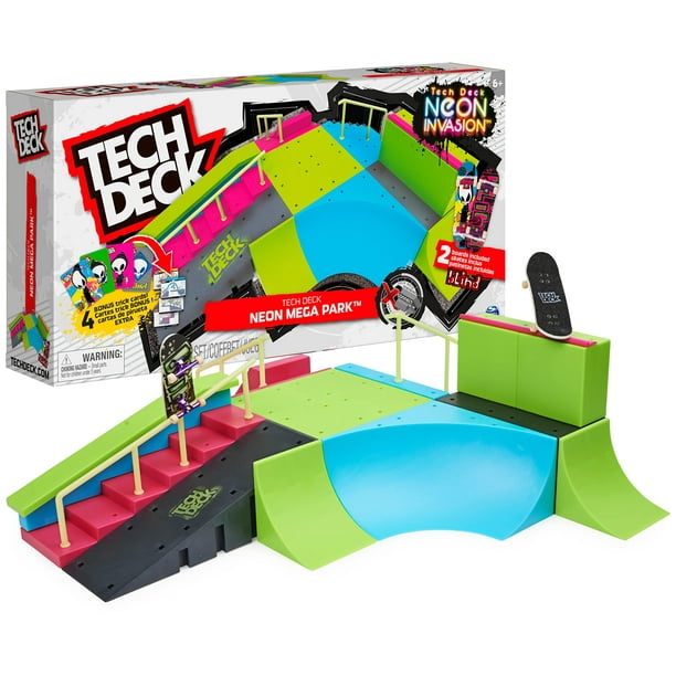 TECH DECK, Neon Mega Park X-Connect Creator, Glow-in-The-Dark Customizable  Ramp Set with Two Fingerboards, Kids Toy for Boys and Girls Ages 6 and up 