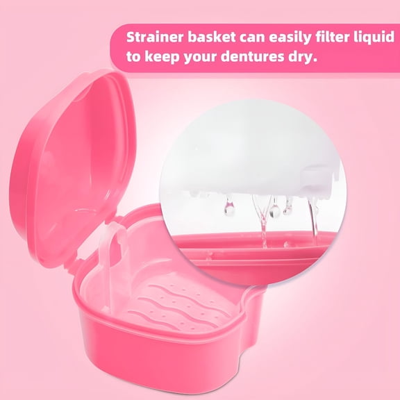 ACDANC Denture Soaking Cup Dental Retainer Case Cleaning with Strainer Basket,Orthodontic Bath Box Mouthguard Storage Holder-Leak Proof and Lid Waterproof