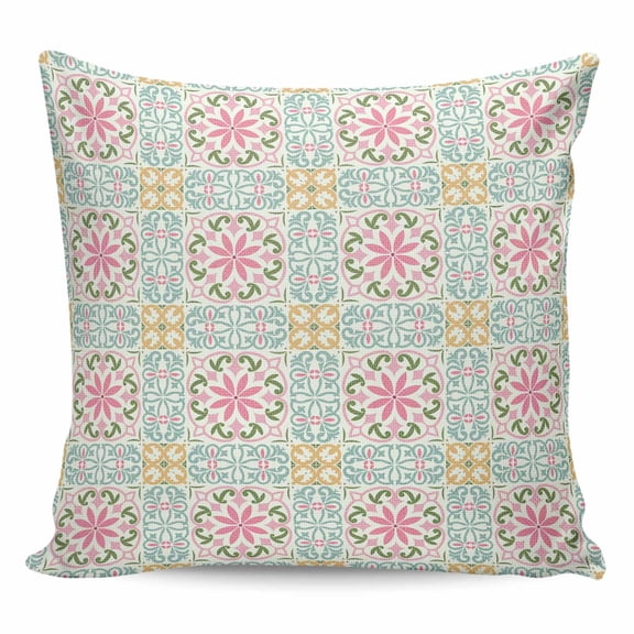 Pink Green Flowers Pillow Covers 26x26 Inch Decorative Throw Pillow Cover, Country Botanical Abstract Floral Patterned Sofa Pillowcases Accent Cushion Case Home Decor Bedroom Living Room