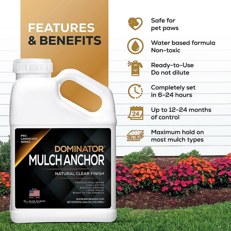 Dominator 1 Gallon Mulch Anchor - Locks Mulch, Ready to Use Adhesive, Long Lasting