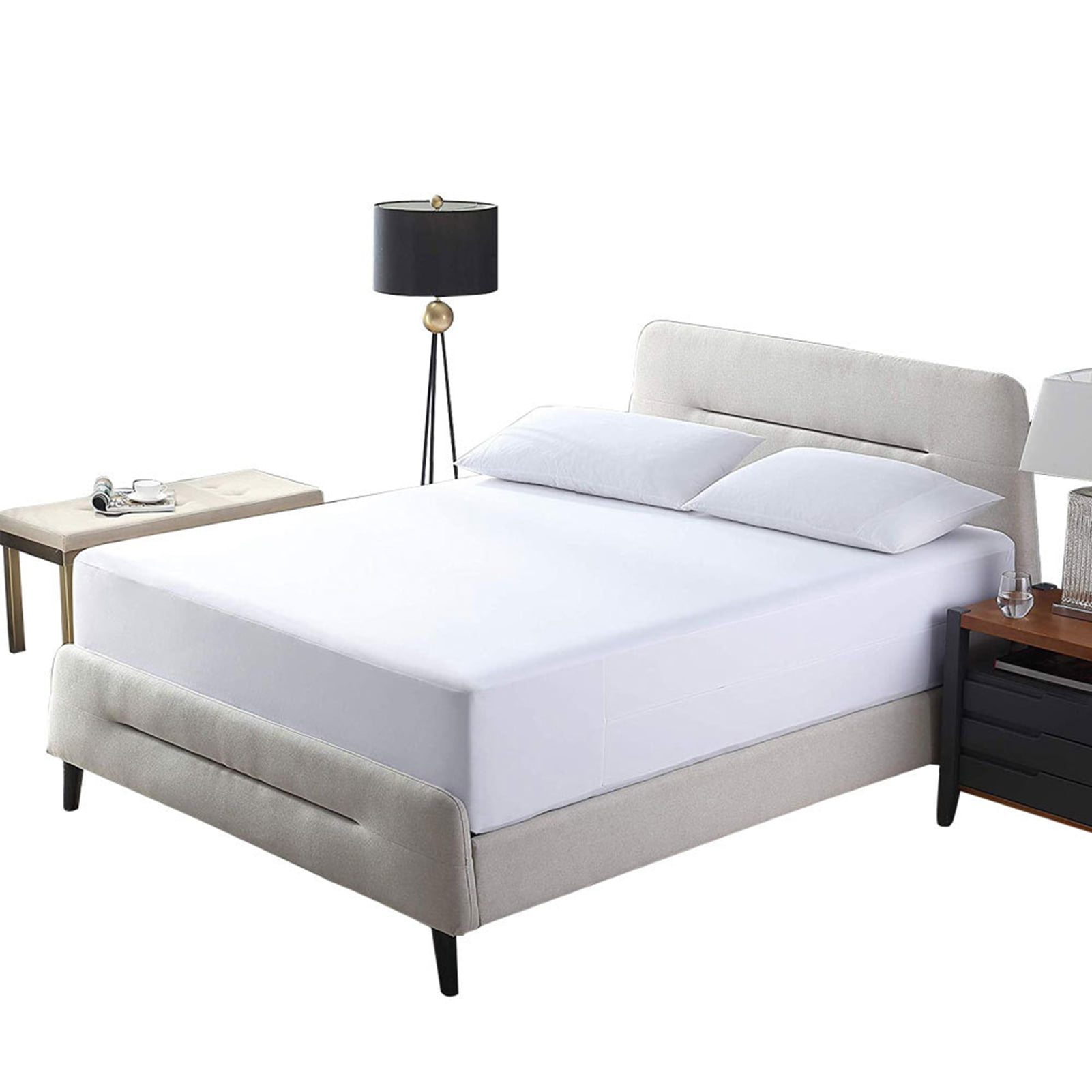 sunsanly Waterproof Fitted Sheet King Mattress Protector Cover Solid Color Breathable Fabric Easy to Install King Size Mattress Cover Protector