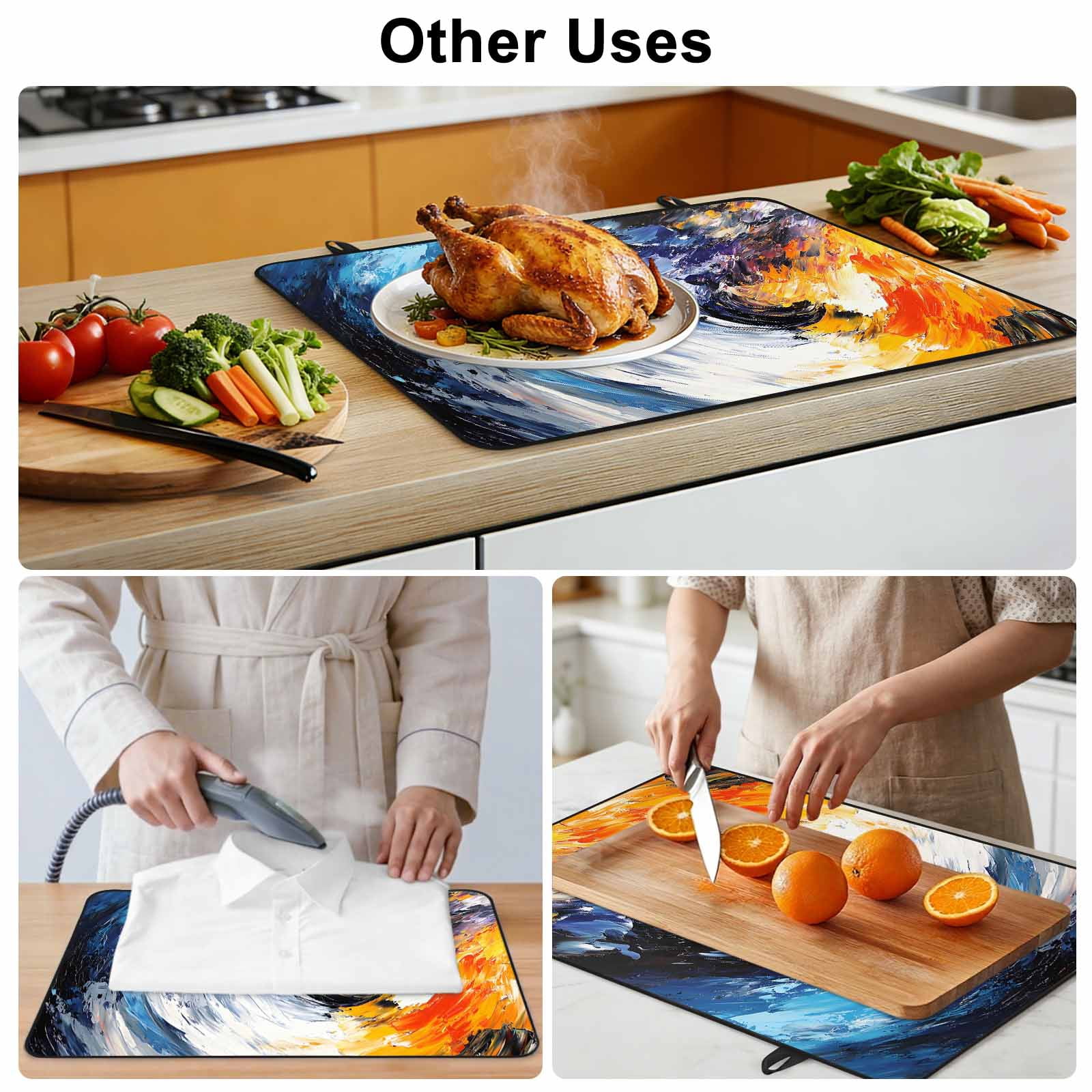 Oil Painting Stove Top Cover for Electric Stove, Heat-proof & Non Slip Glass Top Stove Cover Protector, Modern Abstract Colorful Smear Aesthetic Kitchen Flat Cooktop Rubber Mat 24x21 Inches