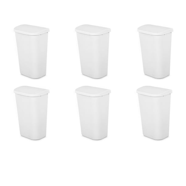 Sterilite 11.3 Gal. Lift Top Wastebasket Plastic, White, Set of 6