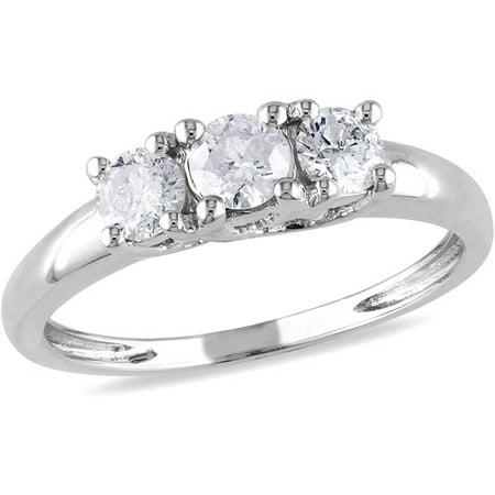 Miabella 1/2 Carat T.W. Diamond Three-Stone Engagement Ring in 14kt White Gold, IGL Certified