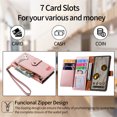 thumbnail image 5 of Wallet Case for Google Pixel 7 Women Men, Durable PU Leather Magnetic Flip Lanyard Strap Wristlet Zipper Card Holder Kickstand Wallet Phone Case Cover Full Body Protection, Pink, 5 of 10