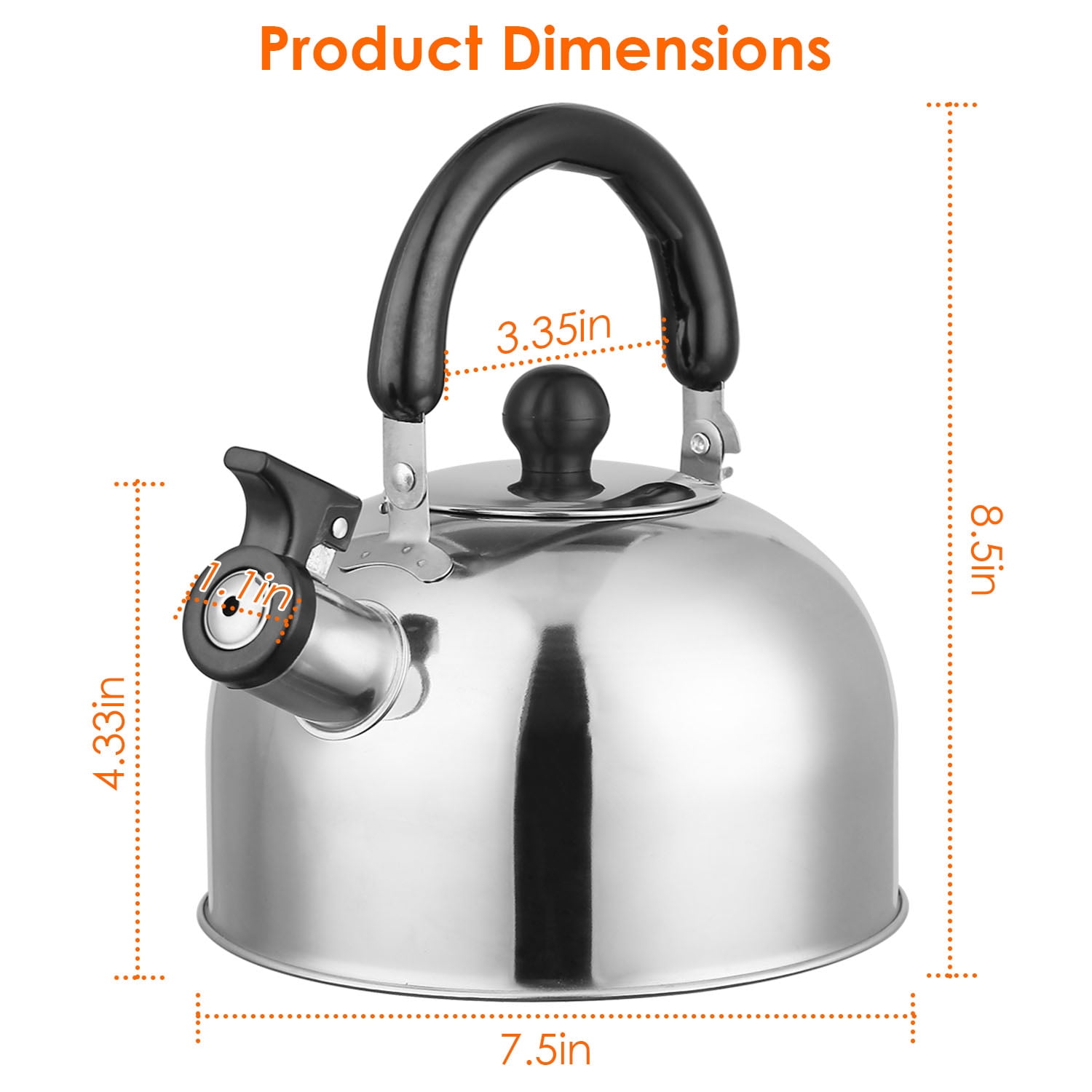 2.1 Quart Stainless Steel Whistling Kettle, Heat Insulated Handle Fast Heating Tea Kettle, Compatible with All Stoves for Kitchen Camping Office
