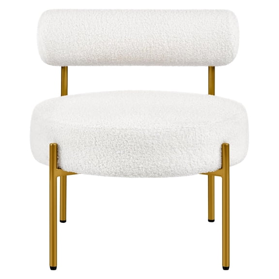 Vanity Chair,Boucle Fabric Accent Chair with Gold Metal Legs,Living Room,Makeup Room,White
