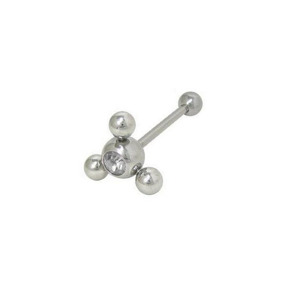 Barbell Tongue Ring Jeweled Flower Design