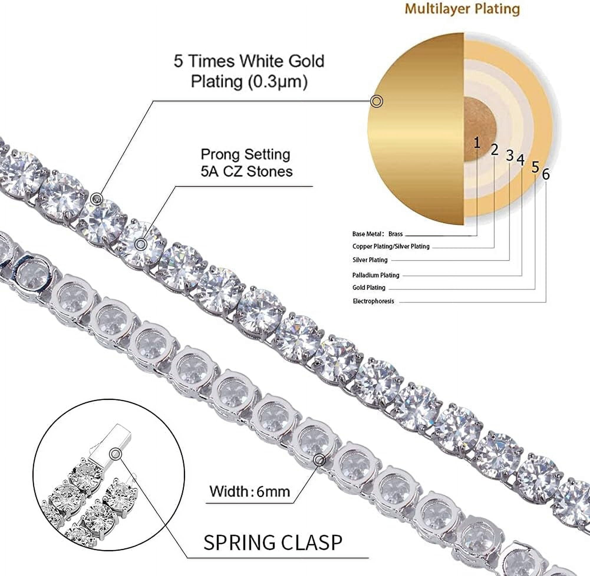 Leander 6MM Tennis Chain Necklace 18k Gold Plated 1 Row Lab Simulated Diamond Iced Out Cubic Zirconia Chain Men's Hip hop Tennis Choker Necklace Chain for Men Women