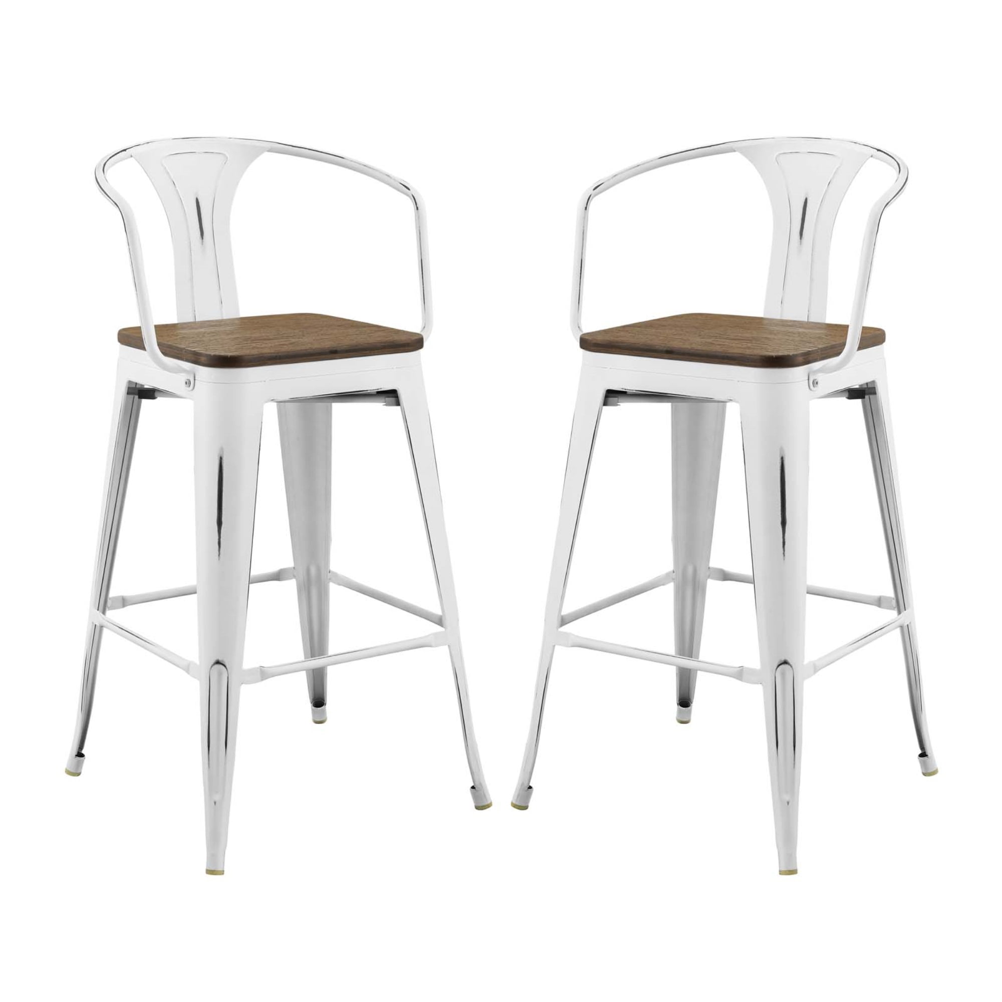 Promenade Vintage White Metal and Bamboo 41" Bar Stool Set