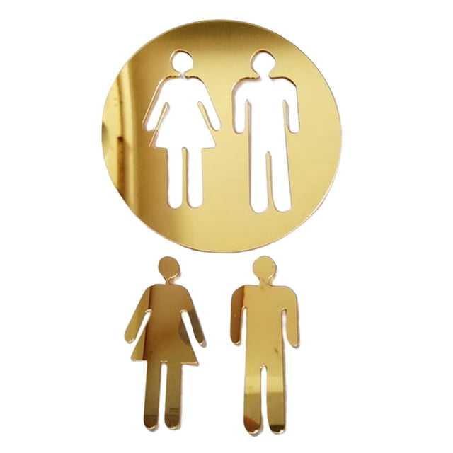 Letreros y símbolos para baños de hombres y mujeres, autoadhesivos para puertas de baño. Amarillo
