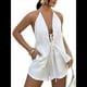 thumbnail image 3 of Conjunto de 2 Piezas de Top Holgado de Verano para Mujer, Sexy, con Espalda Descubierta, Cuello Halter y Lazo Frontal, y Pantalones Cortos de Cintura Alta. Crema M, 3 of 10