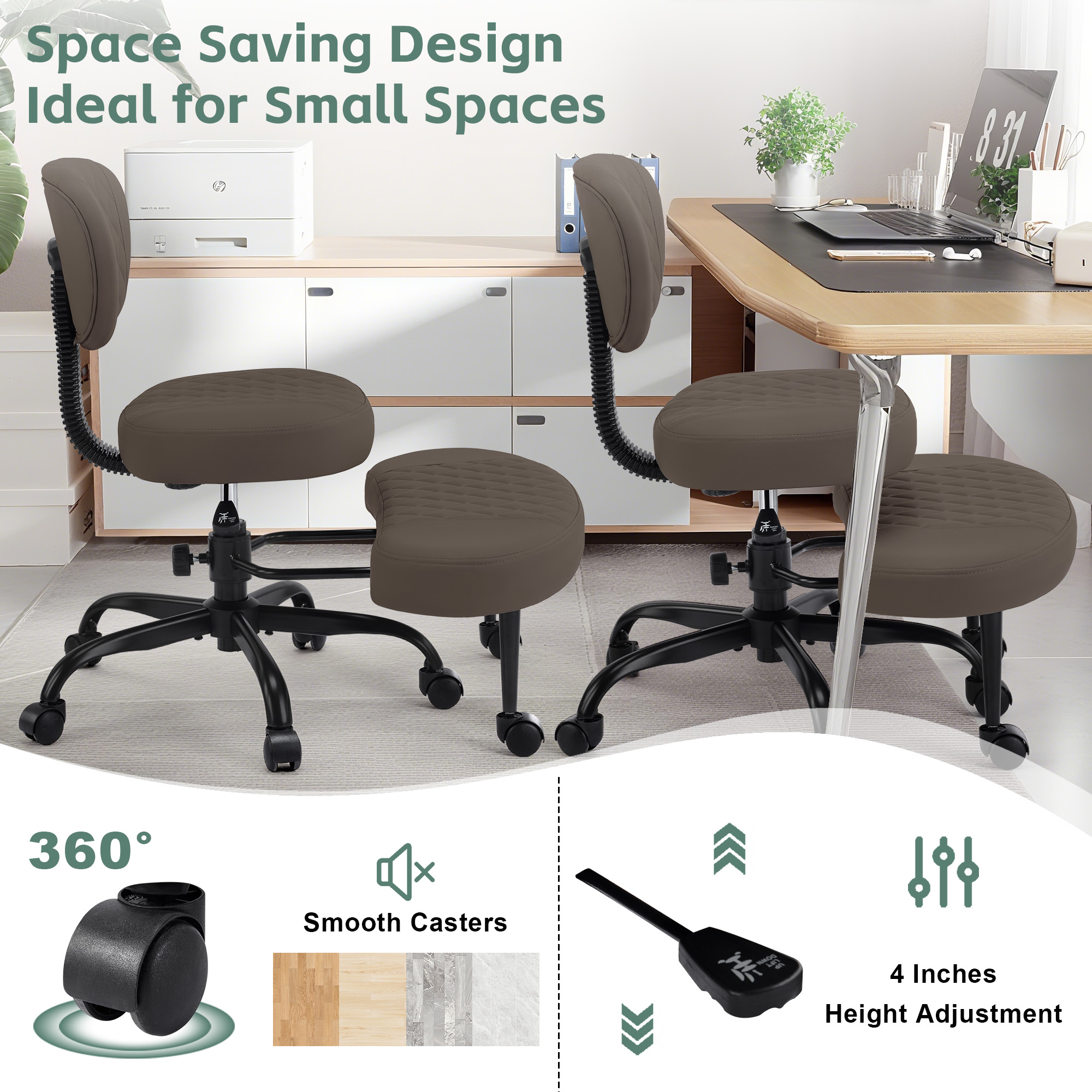 Dhole Ergonomic Cross-Legged Office Chair with Back Support - Adjustable Kneeling Stool for ADHD & Meditation, 360° Swivel Base with Wheels for Home Office, Brown