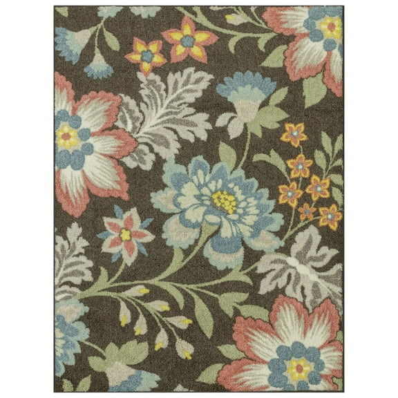 Mainstays Farmhouse Oversized Floral Gray Multicolor Indoor Area Rug, 4'x5'4"